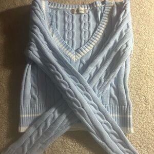 Altar'd State Sky Blue V-Neck Cable Sweater